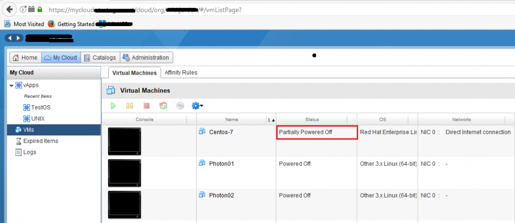 Partially Powered Off In VCloud Director Jordansphere